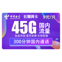 CHINA TELECOM 中国电信 5G长期翼卡 9元/月