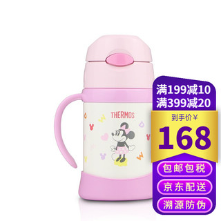 膳魔师（THERMOS）真空250毫升FHI系列带手柄宝宝学饮便携儿童保温杯 吸管杯 水杯2 米妮 粉色 250ML FHI-250DS(LP)