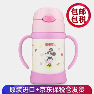 膳魔师（THERMOS）真空250毫升FHI系列带手柄宝宝学饮便携儿童保温杯 吸管杯 水杯2 米妮 粉色 250ML FHI-250DS(LP)