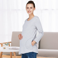 Bornbay 贝贝怡 孕产妇纯棉长袖T恤 米灰 M
