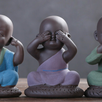 祥业 精品彩砂陶紫砂小和尚 沙弥三不 三勿言勿听勿视功夫小子茶宠