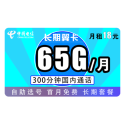 CHINA TELECOM 中国电信 5G长期翼卡18包65G全国+300分钟 长期套餐