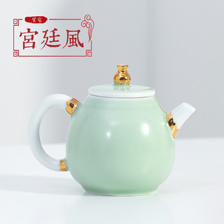 赞物 宫廷风功夫茶具泡茶单壶陶瓷小茶壶家用创意复古官窑手工哑光 金色年华/官窑茶壶/水绿