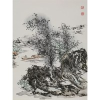 朶雲軒 黄宾虹 木版水印画《山水》38x28cm 宣纸 山水风景装饰画