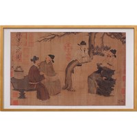 故宫文化 周文矩 名画复刻《文苑图》45cmx70cm 绢本 镜芯一件 居家书房装饰画