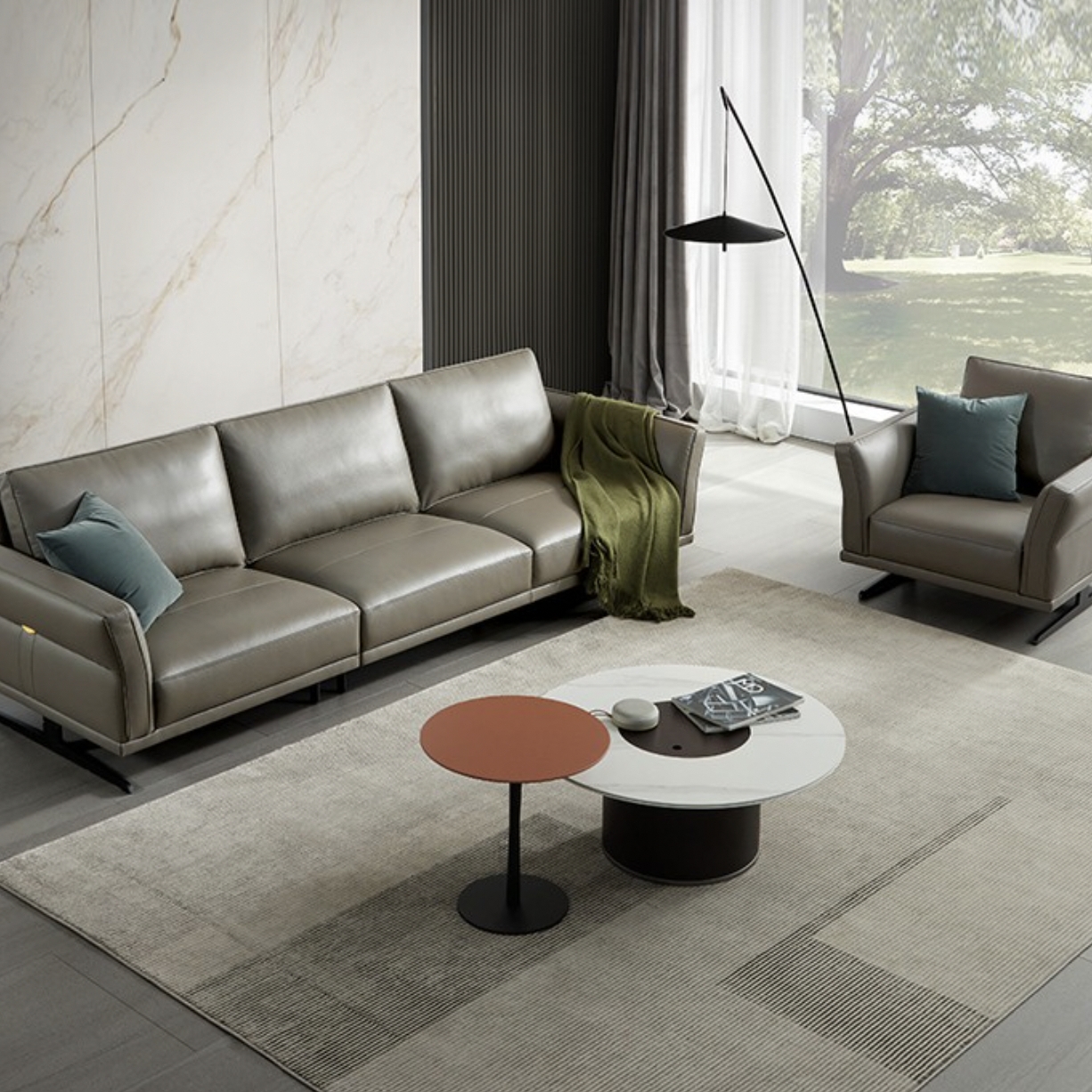 kuka 顾家家居 dk.1101 执政官意真皮沙发 岩石灰 3单 1.5单 1双