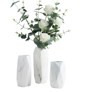 Hoatai Ceramic 华达泰陶瓷石纹几何花瓶三件套 尤伽绿 白牡丹 2束 报价价格评测怎么样 什么值得买