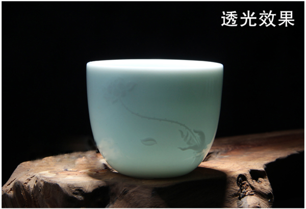 TIAN ZE 天泽 景德镇彩茶杯 影雕功夫茶具单杯 观音手-不倒杯 6x5cm 秘制高铁质玻璃釉 容量70ml 陶瓷主人杯