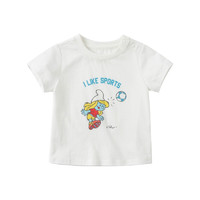dave&bella 戴维贝拉 DBM18378 儿童短袖T恤 蓝精灵IP款 白色 90cm