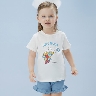 dave&bella 戴维贝拉 DBM18378 儿童短袖T恤 蓝精灵IP款 白色 90cm