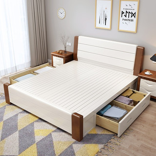 上林春天 床 实木床 双人床 白色床北欧现代简约婚床套装组合卧室家具 白色单床 1000*2000标准床