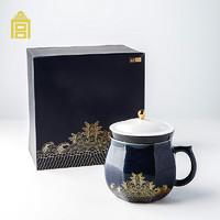 PLUS会员：故宫文创 心怀四海 江山在握—福山寿海彩瓷杯 蓝金色 12x10cm 彩釉陶瓷 实用礼盒礼物