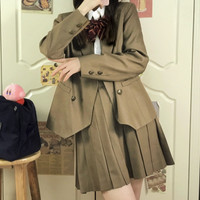 神仙club JK制服 素色褶裙 布朗尼色