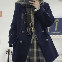 神仙club JK制服 呢子外套 秋冬中长款 藏青色