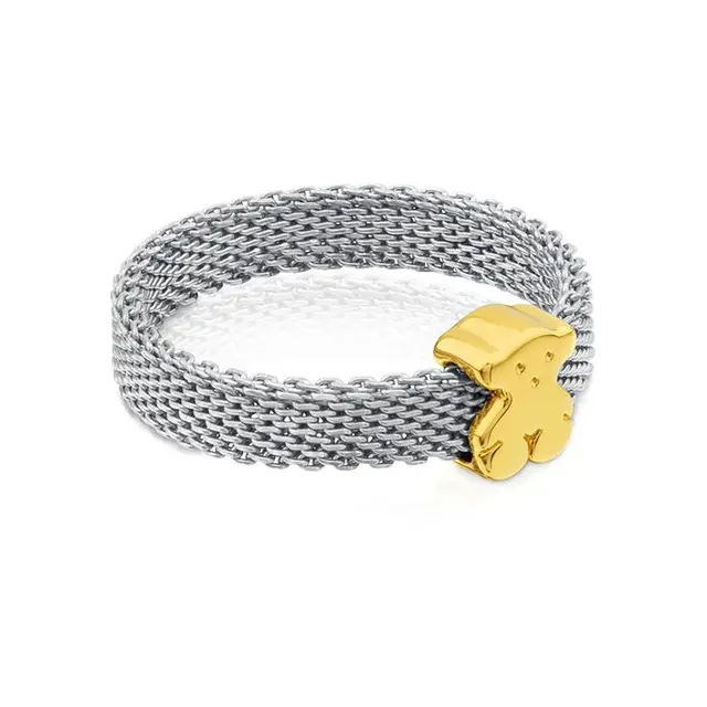 TOUS 桃丝熊 lcon Mesh系列 512781090 女士网织小熊18K黄金戒指