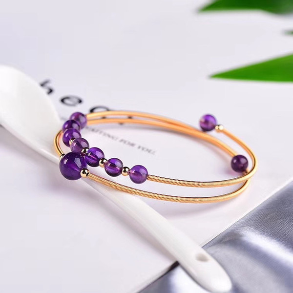 天然紫水晶圆珠手镯 紫晶尺寸6-9mm 重8.8克 手工编织 款式简单大方