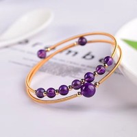 天然紫水晶圆珠手镯 紫晶尺寸6-9mm 重8.8克 手工编织 款式简单大方