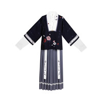 CHIXIA 池夏 改良 明制汉服 繁花入梦:朱砂泪 女士对襟短衫褶裙 S1824 黑色+灰蓝色 S