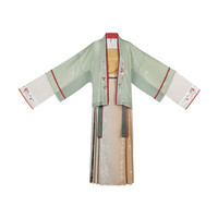 CHIXIA 池夏 改良 宋制汉服 春:南陌 女士半袖直袖短衫百迭裙 S1813 奶绿色+浅黄色+黄白色 S