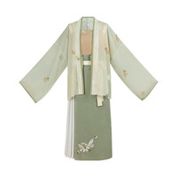 CHIXIA 池夏 改良 宋制汉服 竹音 女士对襟衫吊带两片旋裙 S1830 浅绿色+奶绿色+浅黄色 S