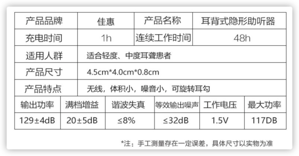 佳惠 老人助听器 单支装