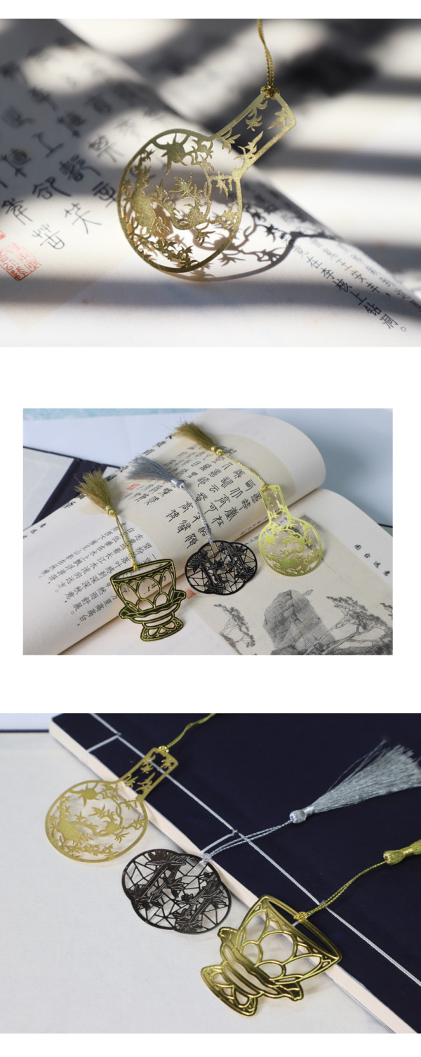 苏州博物馆镂空金属书签海棠花窗金属书签55x40mm创意流苏文具