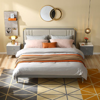 QuanU 全友 家居 床现代轻奢卧室双人床 实木框架带软包床屏框架床126901A