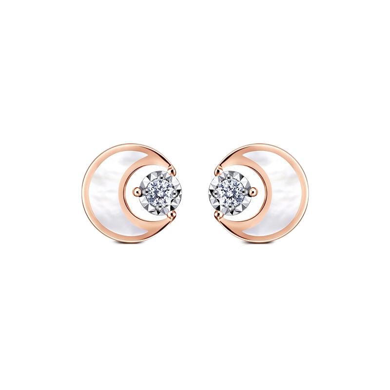 i do 星芒系列 exs00047 月亮18k玫瑰金宝石耳钉 0.04克拉 0.9g