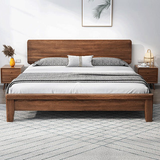 杜沃 实木床 现代简约北欧1.5米1.8米卧室家具双人床北美橡木床架子床212-1胡桃色 下单联系客服备注尺寸