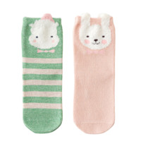 Caramella 焦糖玛奇朵 卡通动物系列 60455-15 女童中筒袜子 2双装 河马兔子