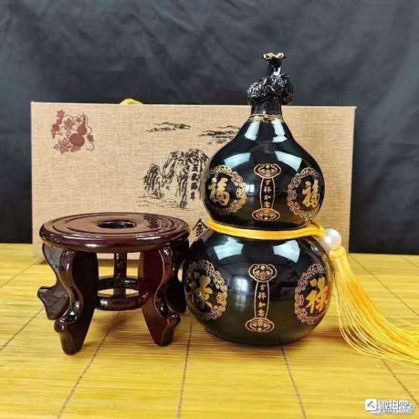 精品泰山墨玉葫芦摆件25x10cm烫金工艺寓意福禄如意招财纳福