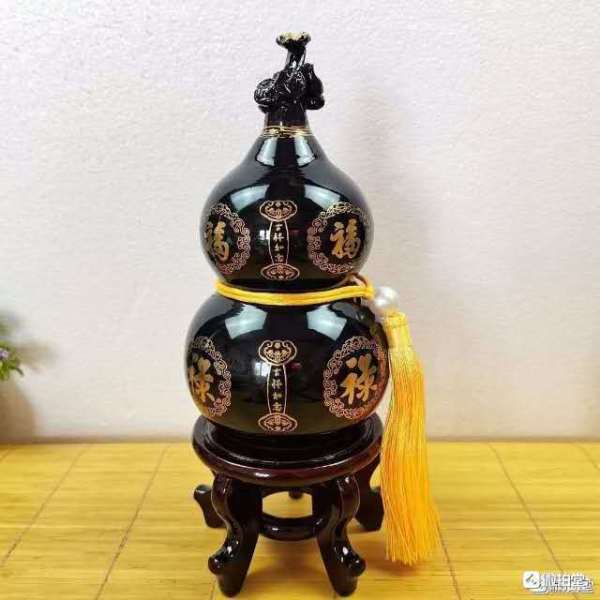 精品泰山墨玉葫芦摆件 25x10cm 烫金工艺 寓意福禄如意 招财纳福
