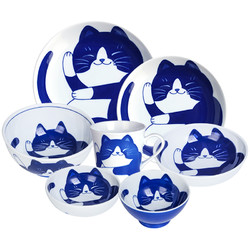 日本进口美浓烧猫陶瓷碗猫咪餐具瓷碟小碗面碗汤碗饭碗