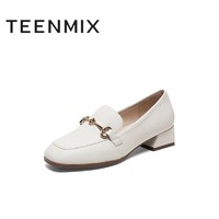TEENMIX 天美意 Teenmix/天美意2020秋新款商场同款复古方头乐福鞋粗跟牛皮革女单鞋AX331CQ0
