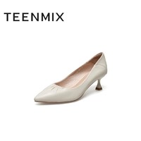 TEENMIX 天美意 Teenmix/天美意2021春新款商场同款优雅简约猫跟鞋羊皮革细跟女单鞋AZ201AQ1
