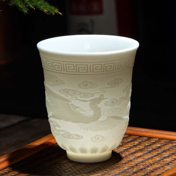 文玩_德化白瓷羊脂玉功夫茶杯龙凤杯 6.9x7.9cm 陶瓷 容量130ml 自用
