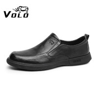 VOLO 犀牛（VOLO）男鞋商务休闲皮鞋手抓纹男士正装鞋子男 黑色套脚286210621D 40