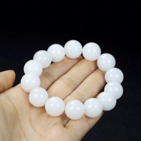 新疆羊脂白金丝玉手链 14mm 天然和田玉 简约设计 礼品佳选