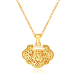 明牌珠宝明牌黄金吊坠祥云福字长命锁足金吊坠锁包满月礼计价