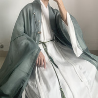 羽月司衣局 明制汉服 子衿 男女款对襟披风 SS2019 灰军绿 S