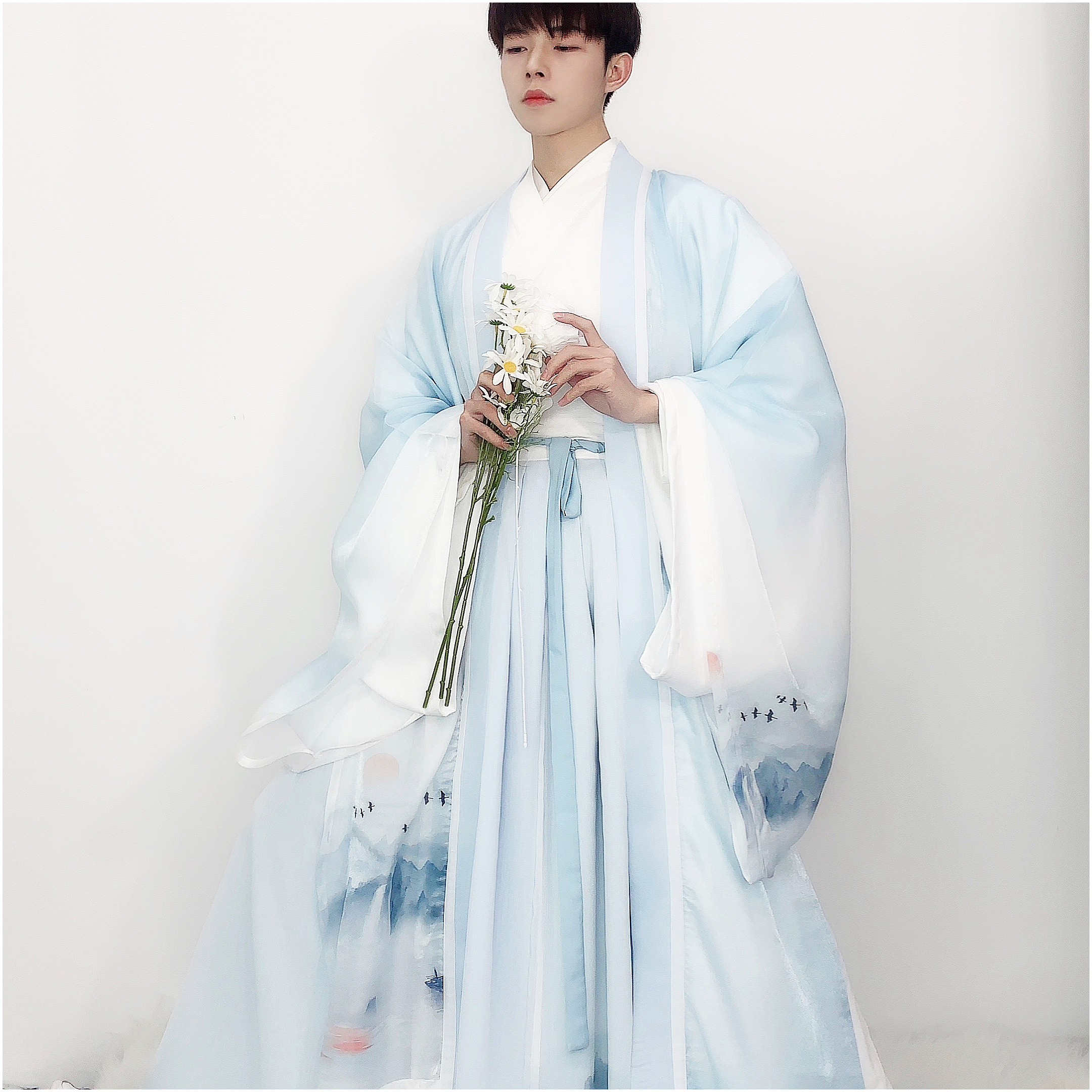 羽月司衣局 魏晋风汉服 陌上玉 男女款大袖衫交领衫十二破裙 SS2032 蓝色 S