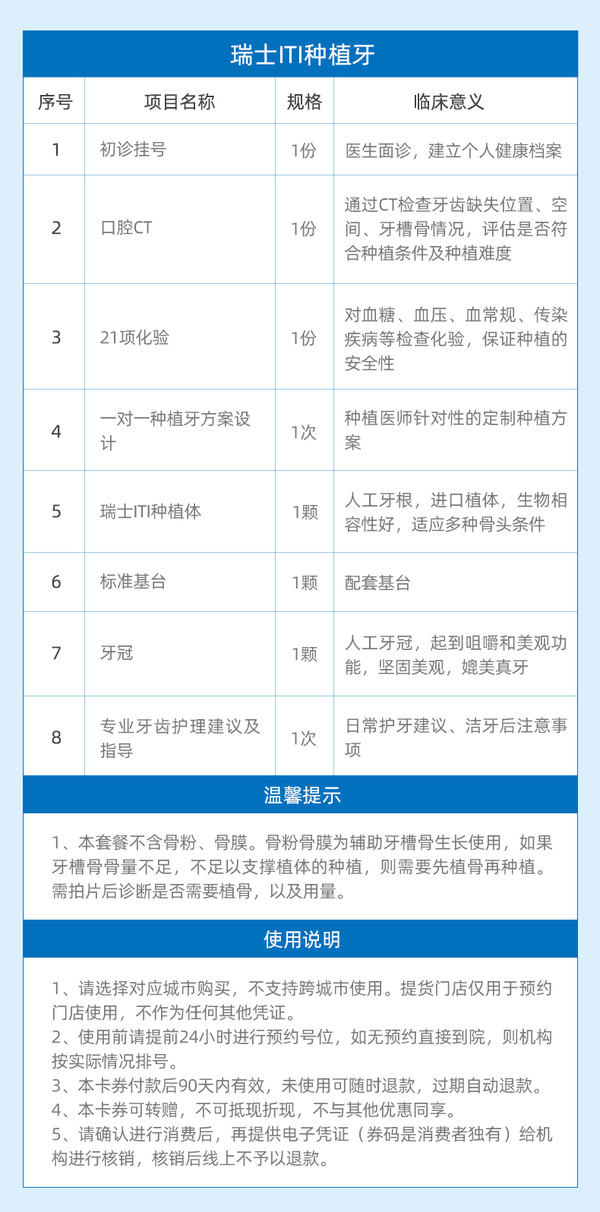 美奥口腔 瑞士ITI种植牙（ITI种植体+基台十烤瓷牙冠）