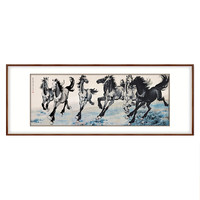 弘舍 徐悲鸿《八骏图》195x80cm 宣纸 田园柚木实木框