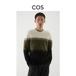 COS 男装 标准版型马海毛混纺拼色毛衣绿色2021秋季新品1007476002