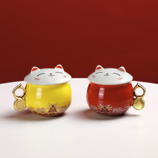 故宫博物院 萌猫送福 陶瓷杯 230ml 红色