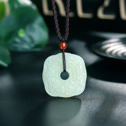 老庙黄金老庙天然和田玉精雕方形平安如意玉综挂件