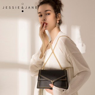 JESSIE&JANE JESSIE＆JANE女包链条2898刺绣信封单肩斜挎小方包单肩包生日礼物 黑色