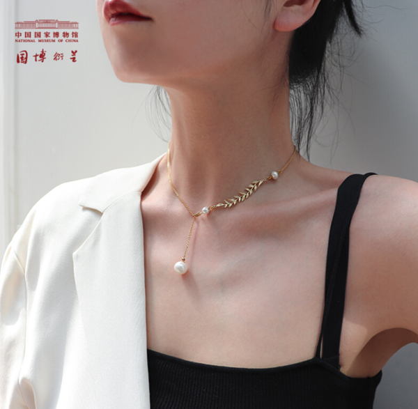 中国国家博物馆 一叶倾城项链 铜电镀24K真金 时尚女士首饰