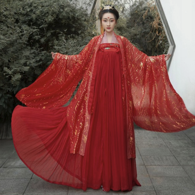 lixiangyuanchuang 理想原创汉服 汉服 月花 女士大袖衫齐胸衫裙 红色 S