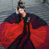 lixiangyuanchuang 理想原创汉服 汉服 情深 女士齐胸襦裙 6米摆 黑红色 S